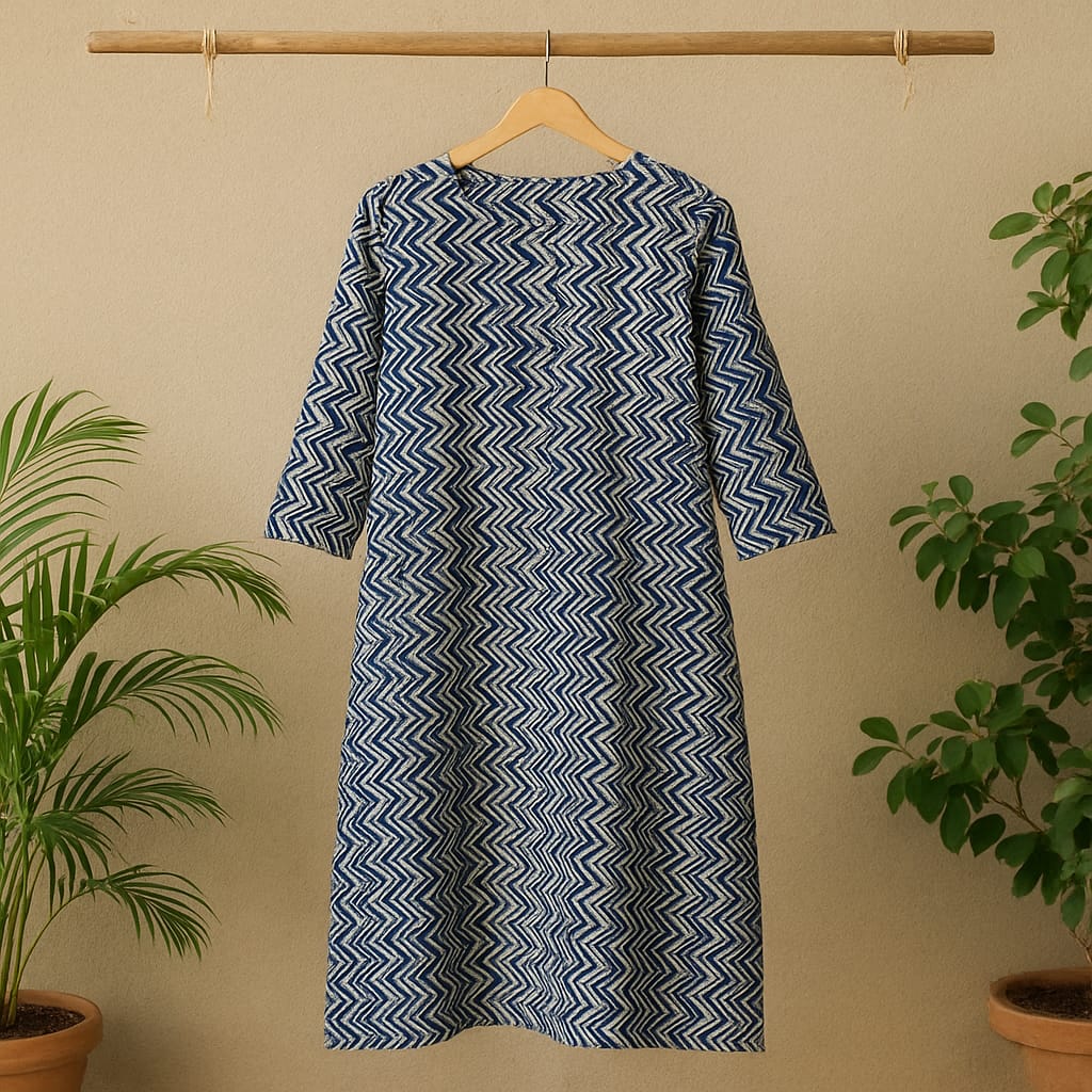 Blue Zig zag Printed Kurta