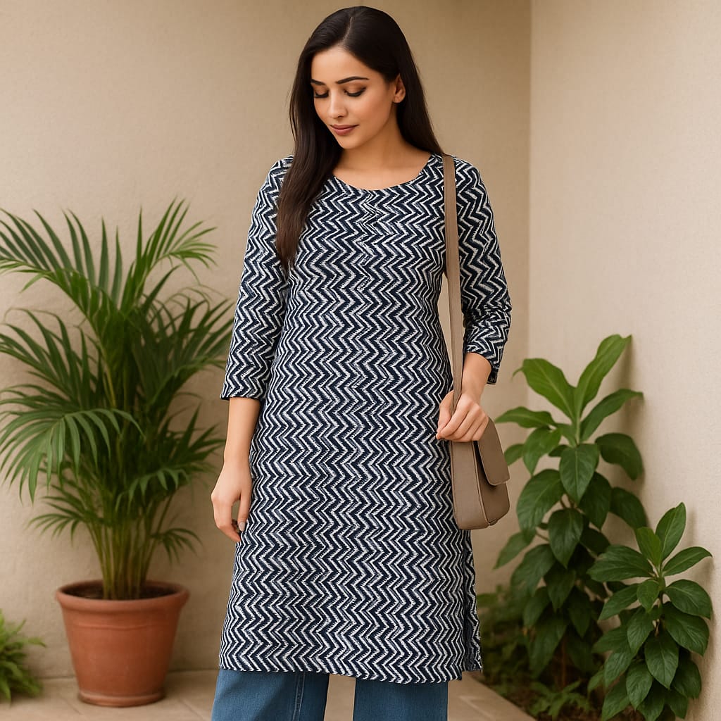 Blue Zig zag Printed Kurta