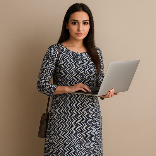 Blue Zig zag Printed Kurta