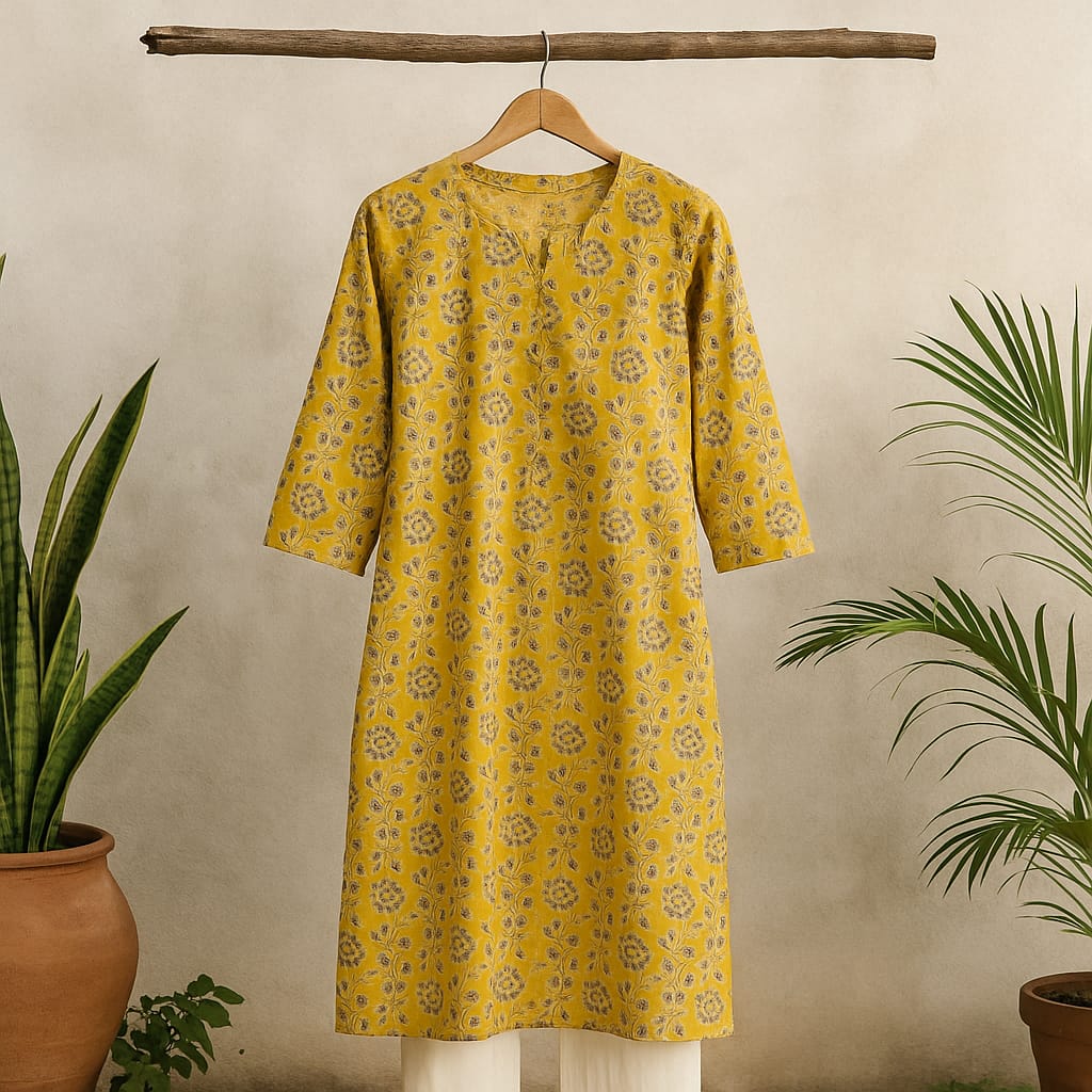Yellow Block Print Kurta