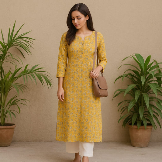 Yellow Block Print Kurta