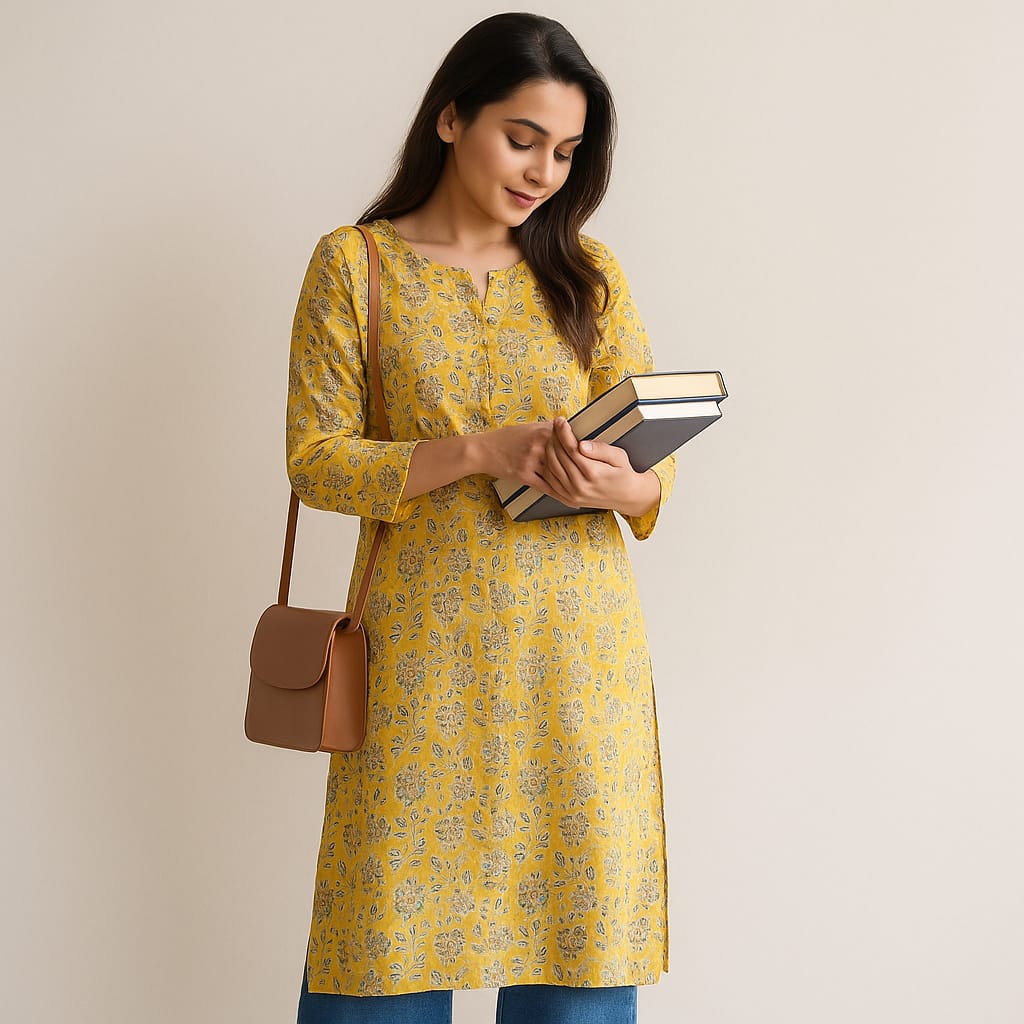 Yellow Block Print Kurta