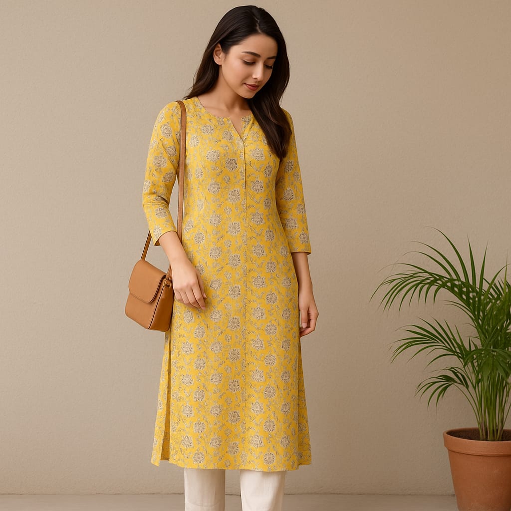 Yellow Block Print Kurta