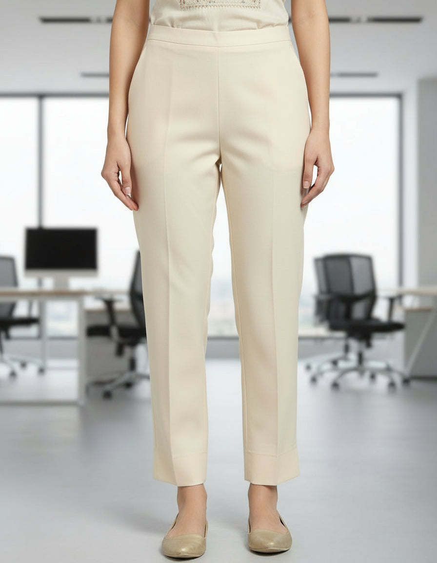 Cream Linen Straight Pant