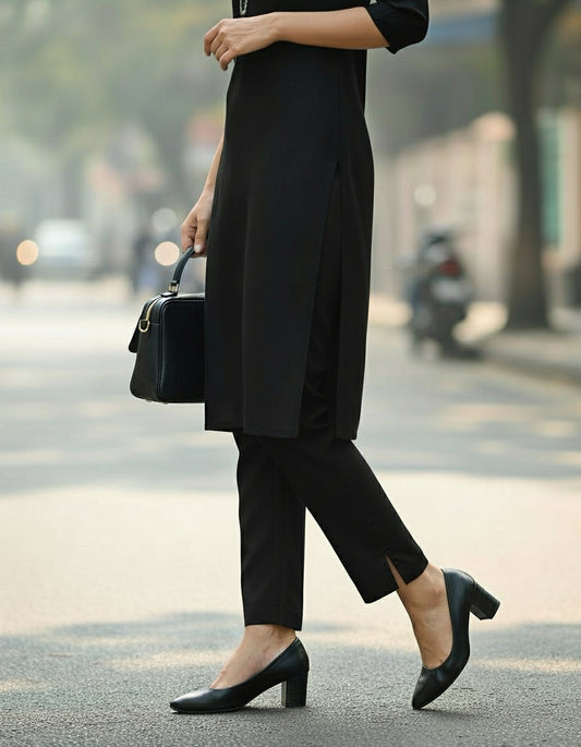 Black Linen Straight Pant