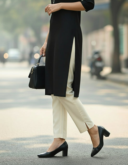 Cream Linen Straight Pant