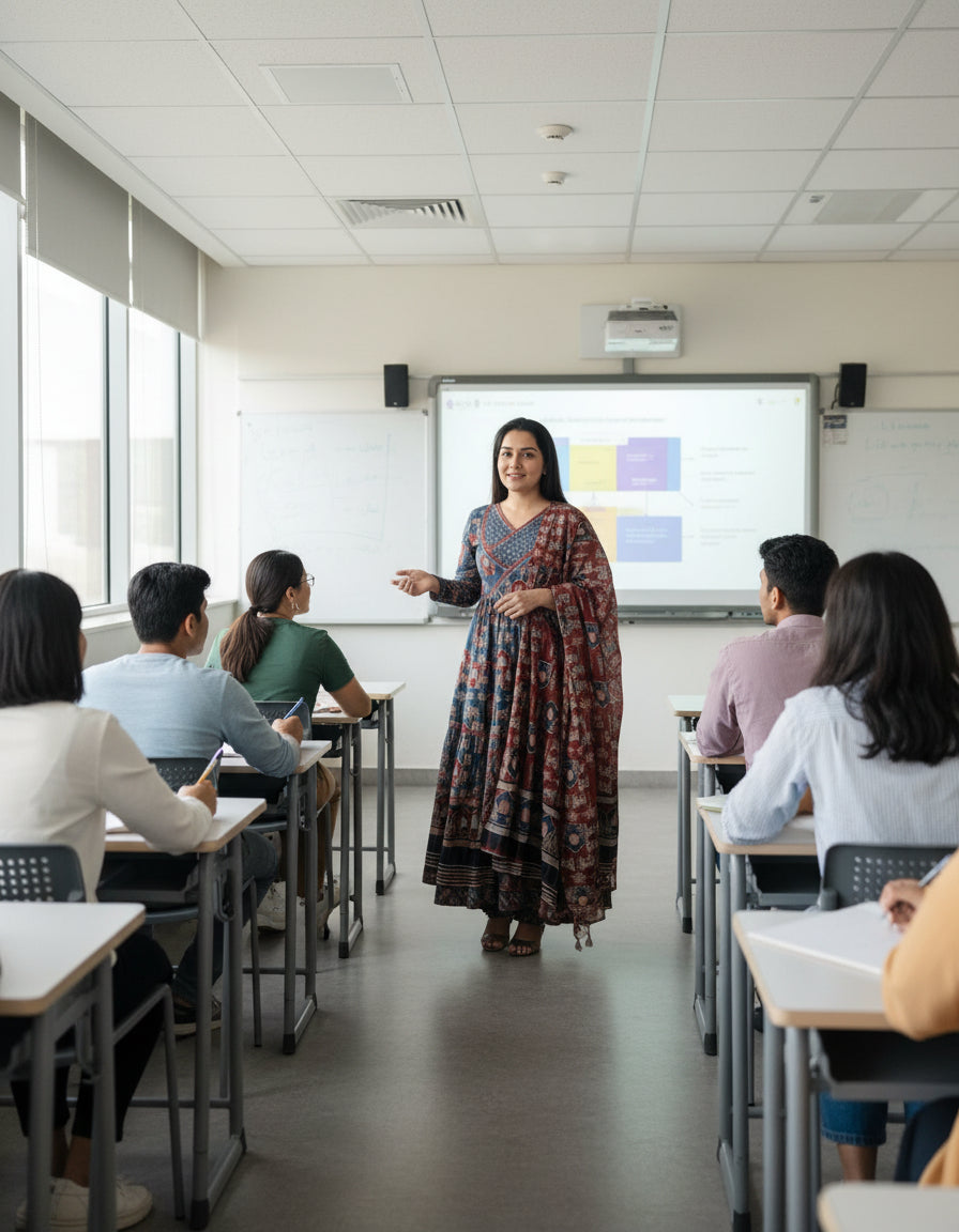Blue Ajrak Aline Kurta Set