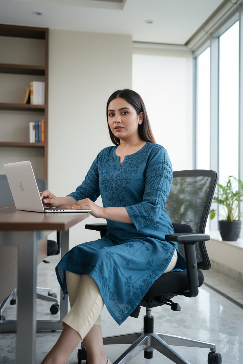 Blue  Premium Rayon Chikankari Kurta