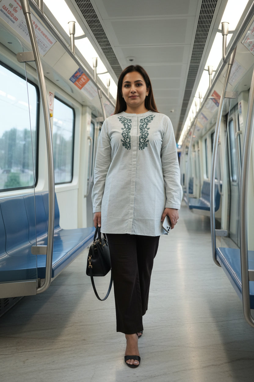 Grey Cotton Short Kurta