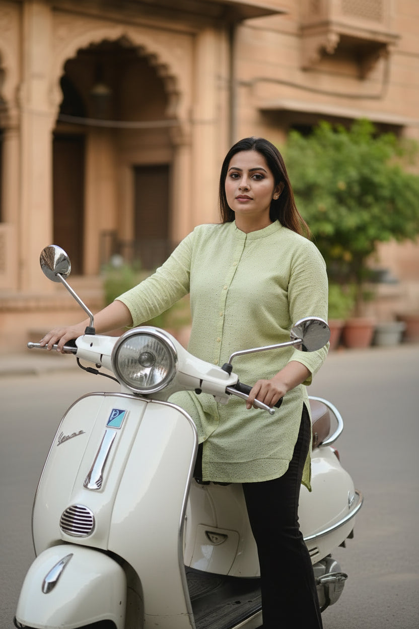Green Shifly Cotton Short Kurta