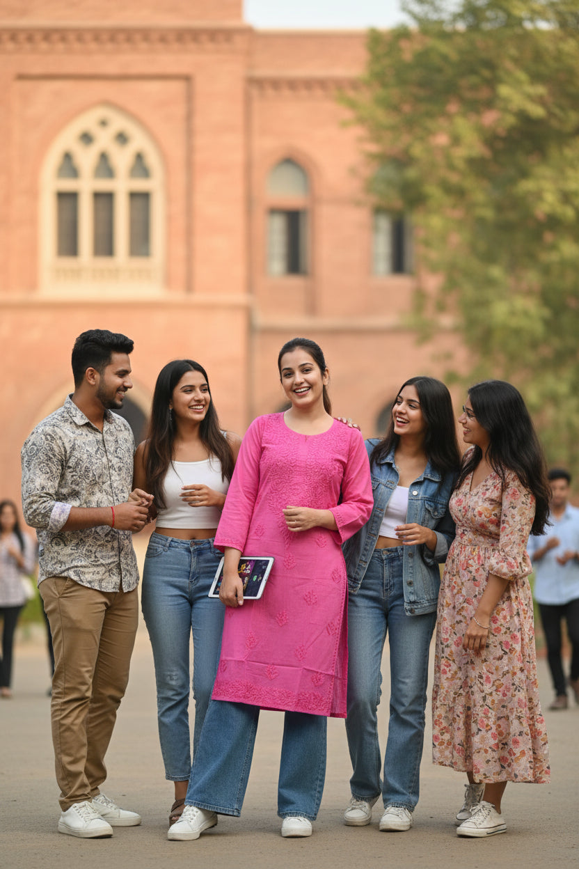 Hot Pink Cotton Chikankari Kurta