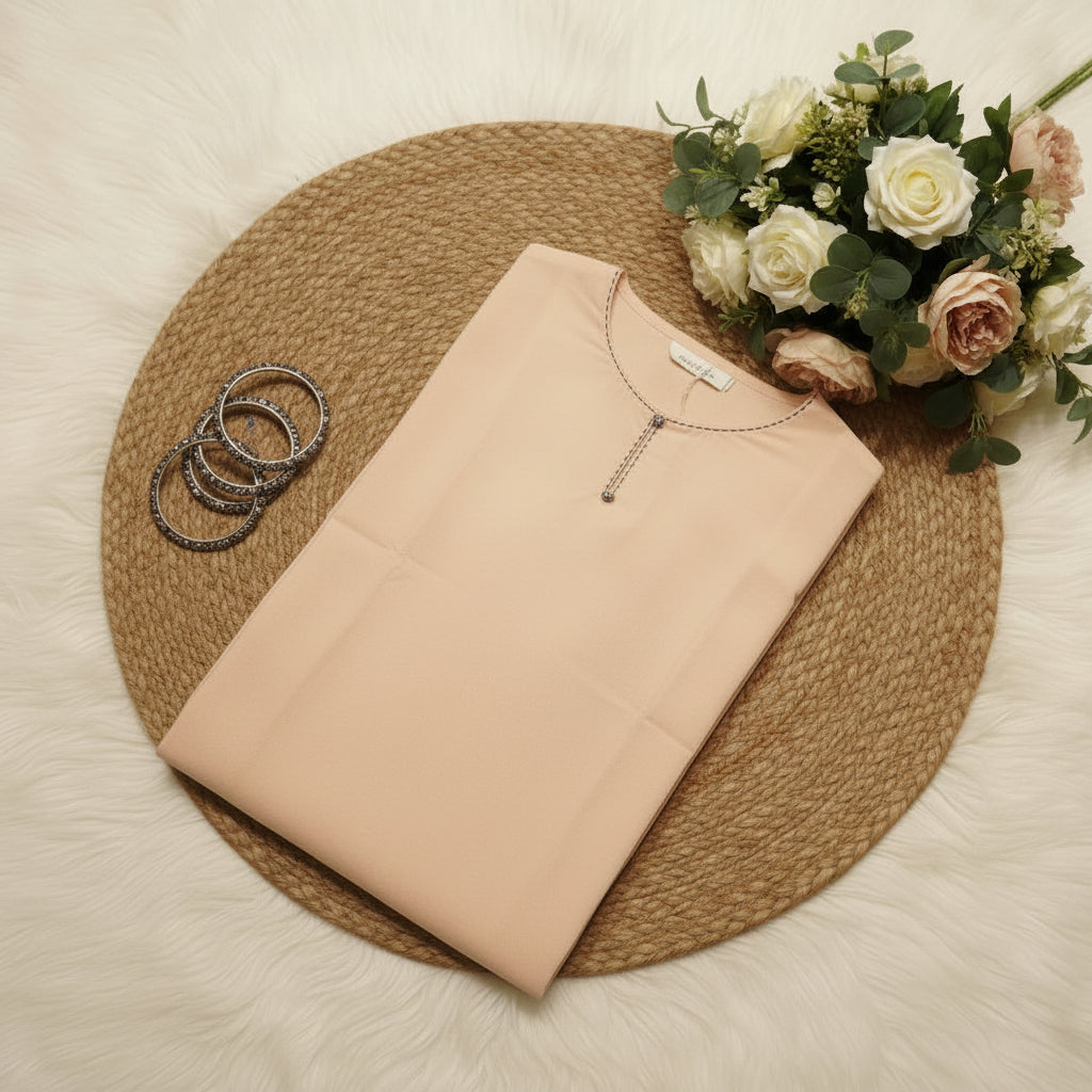 Beige Solid Cotton Flex Kurta