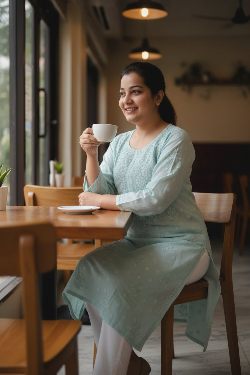 Mint Green Cotton Chikankari Kurta