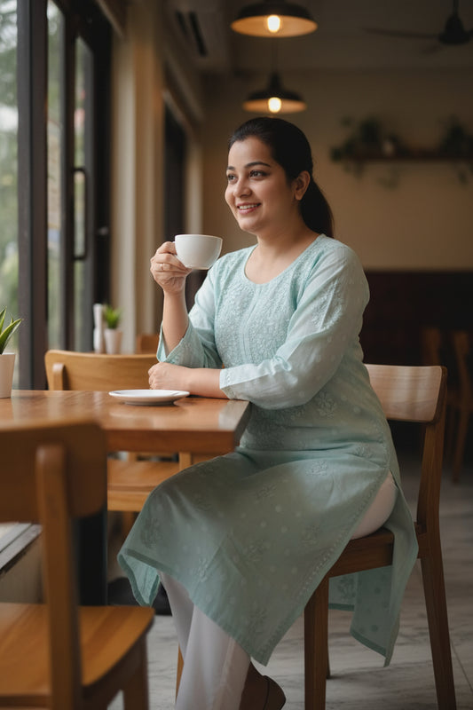 Mint Green Cotton Chikankari Kurta