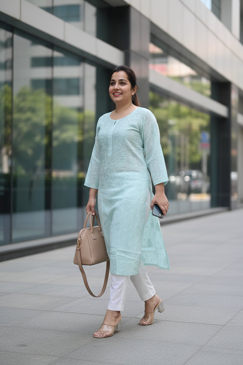 Mint Green Cotton Chikankari Kurta