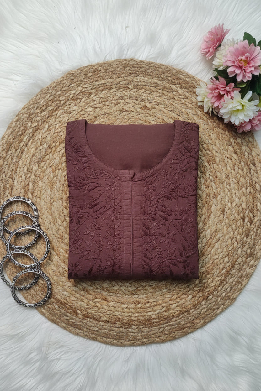 Brown  Cotton Chikankari Kurta