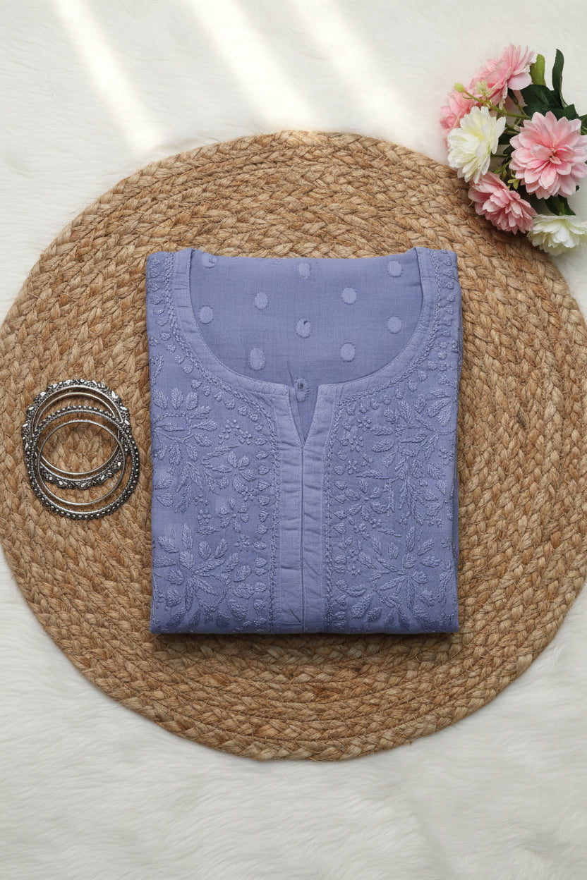 Dusty Blue Cotton Chikankari Kurta