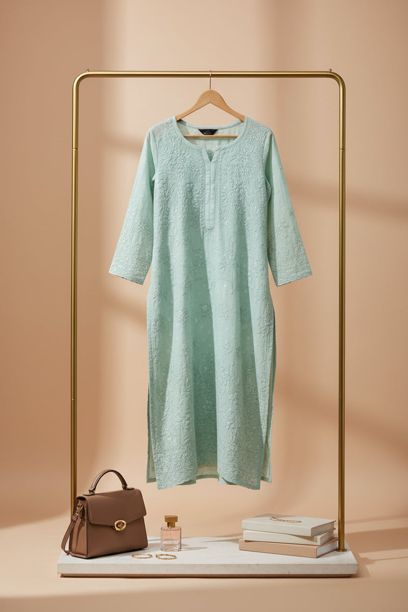 Mint Green Cotton Chikankari Kurta