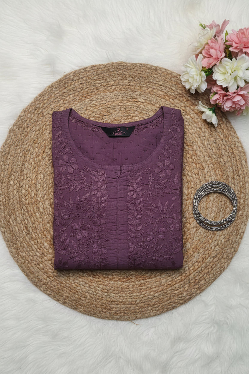 Wine Cotton Chikankari Kurta