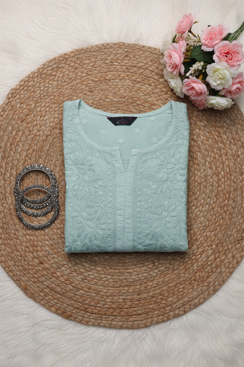 Mint Green Cotton Chikankari Kurta