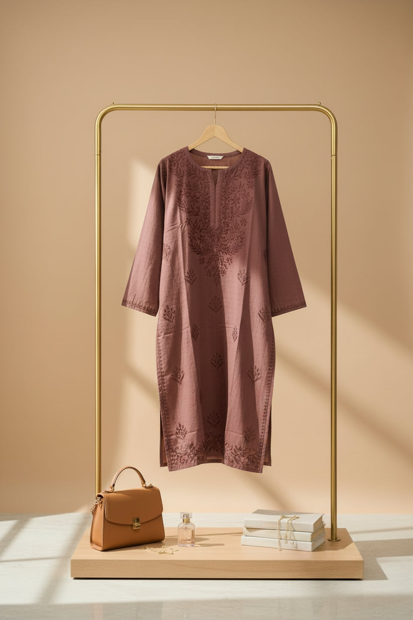 Brown  Cotton Chikankari Kurta