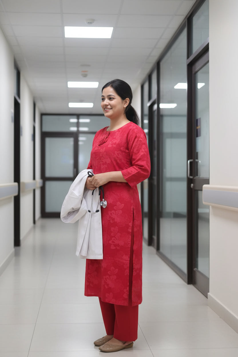Red Floral  Print Kurta