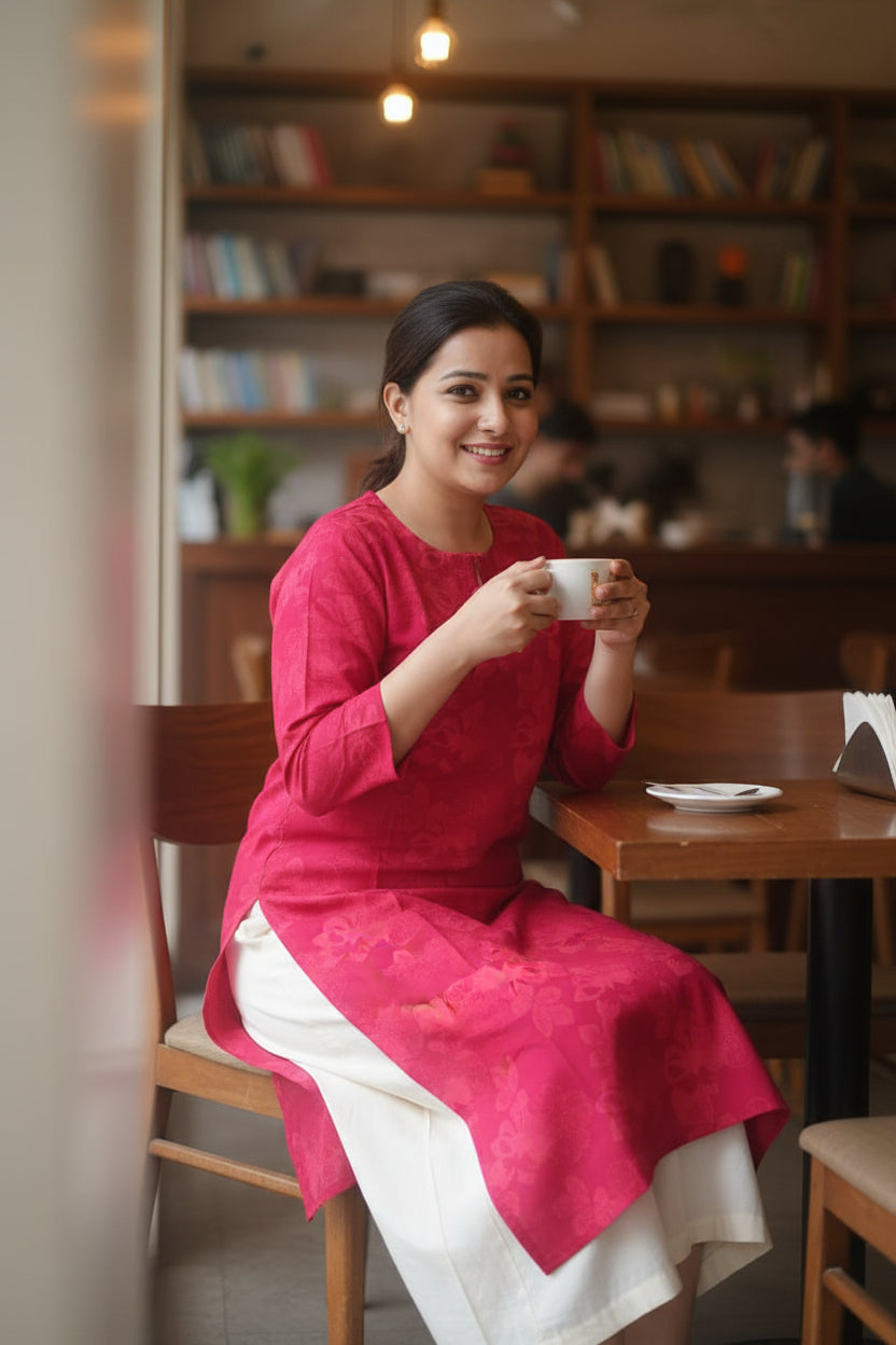 Red Floral  Print Kurta