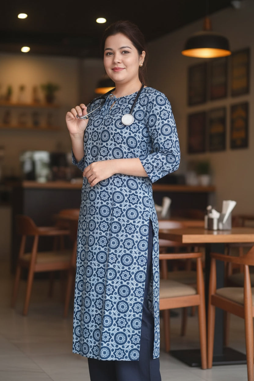 Blue Ajrak  Print Kurta