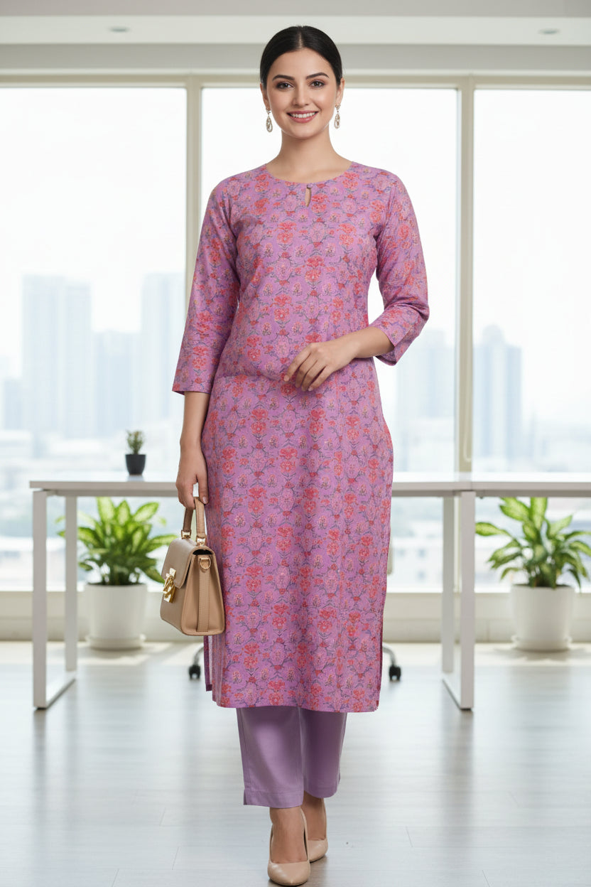 Lavender Floral  Print Kurta