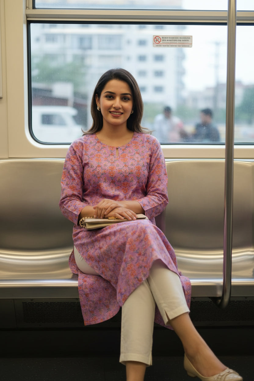 Lavender Floral  Print Kurta