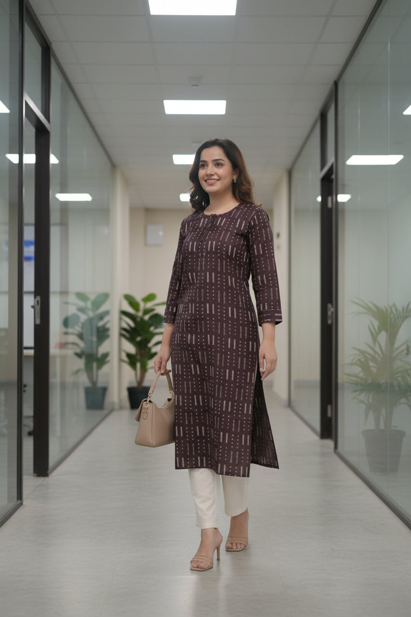 Chocolate Brown  Printed Kurta