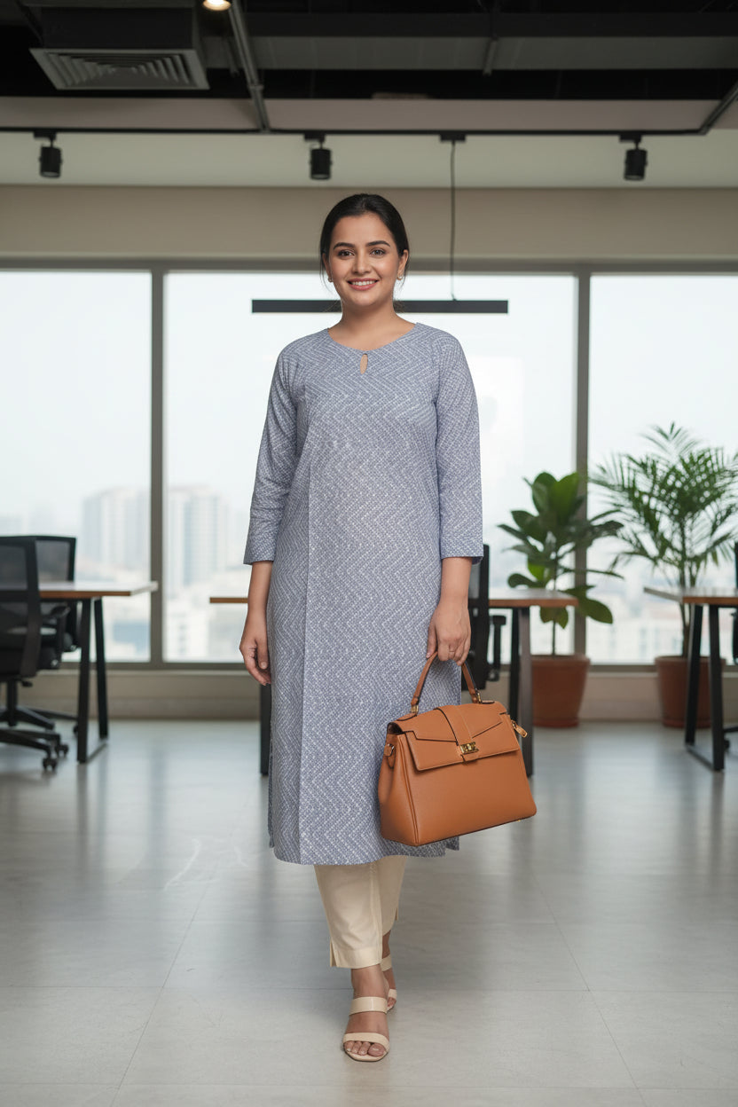 Dusty Blue Printed Kurta