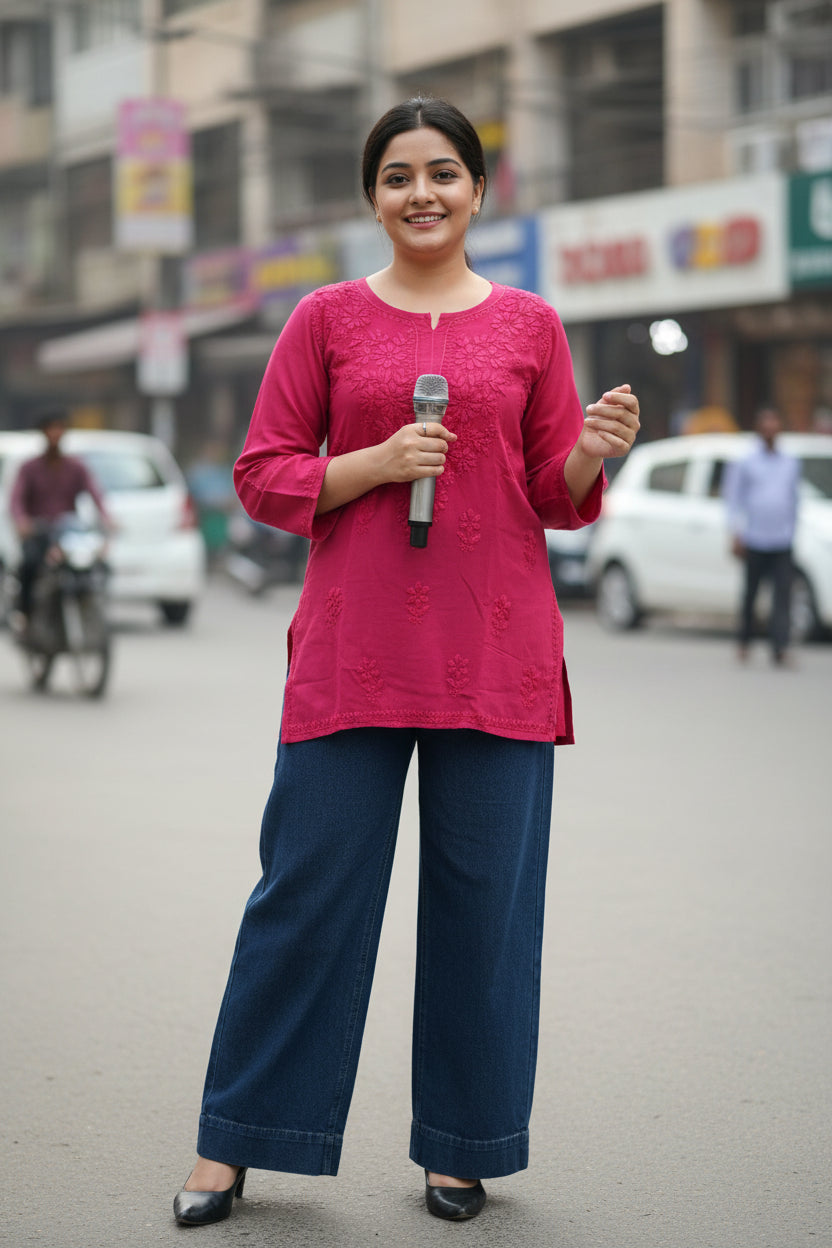 Red Adab Chikankari Kurta