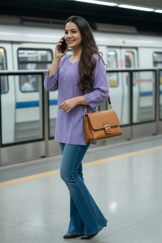 Purple Adab Chikankari Kurta