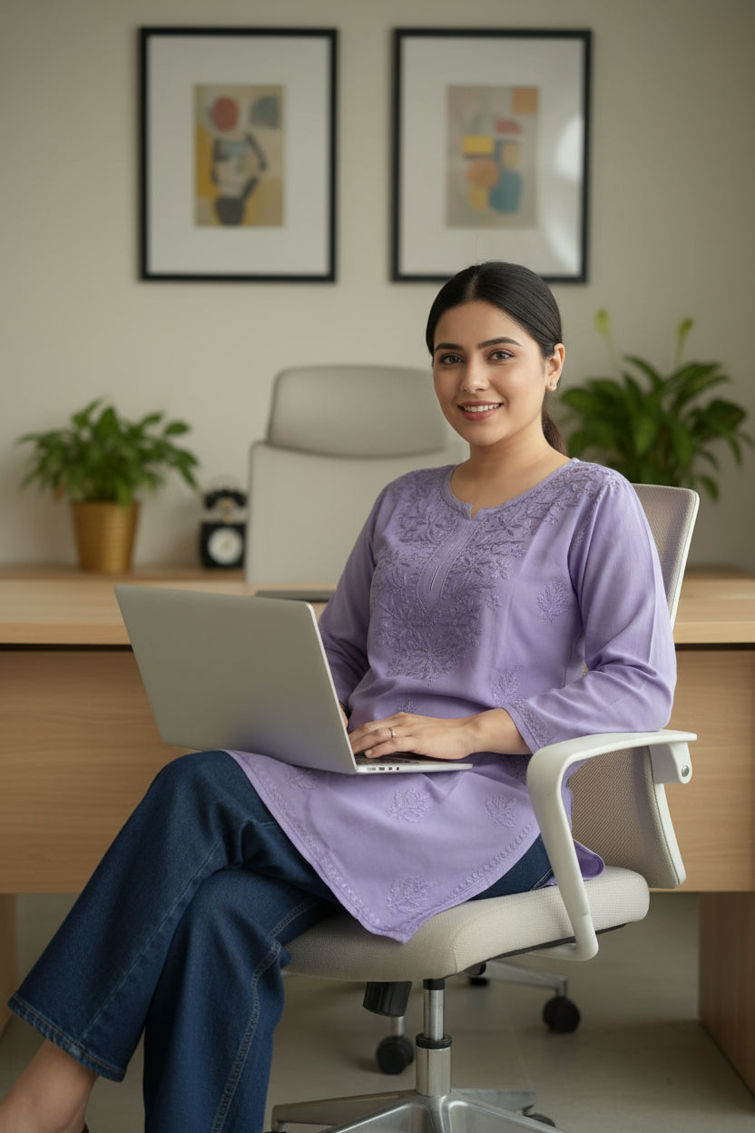Purple Adab Chikankari Kurta