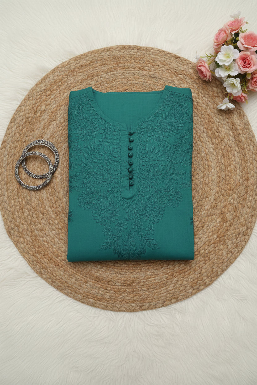 Green  Cotton Chikankari Kurta