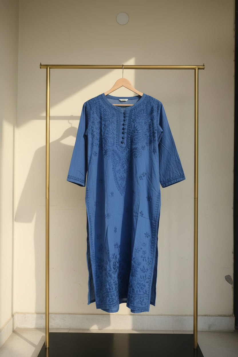 Royal Blue Cotton Chikankari Kurta