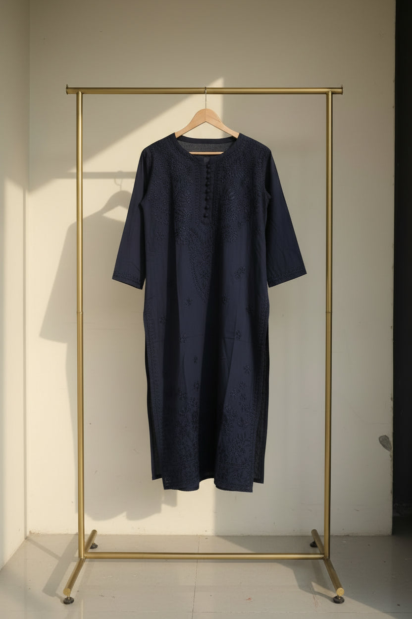 Navy Blue Cotton Chikankari Kurta