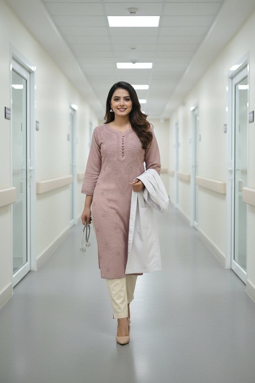 Amber Brown Cotton Chikankari Kurta