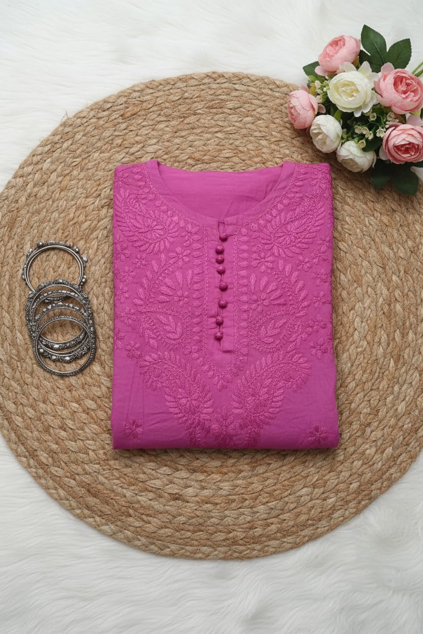 Ultra Pink Cotton Chikankari Kurta