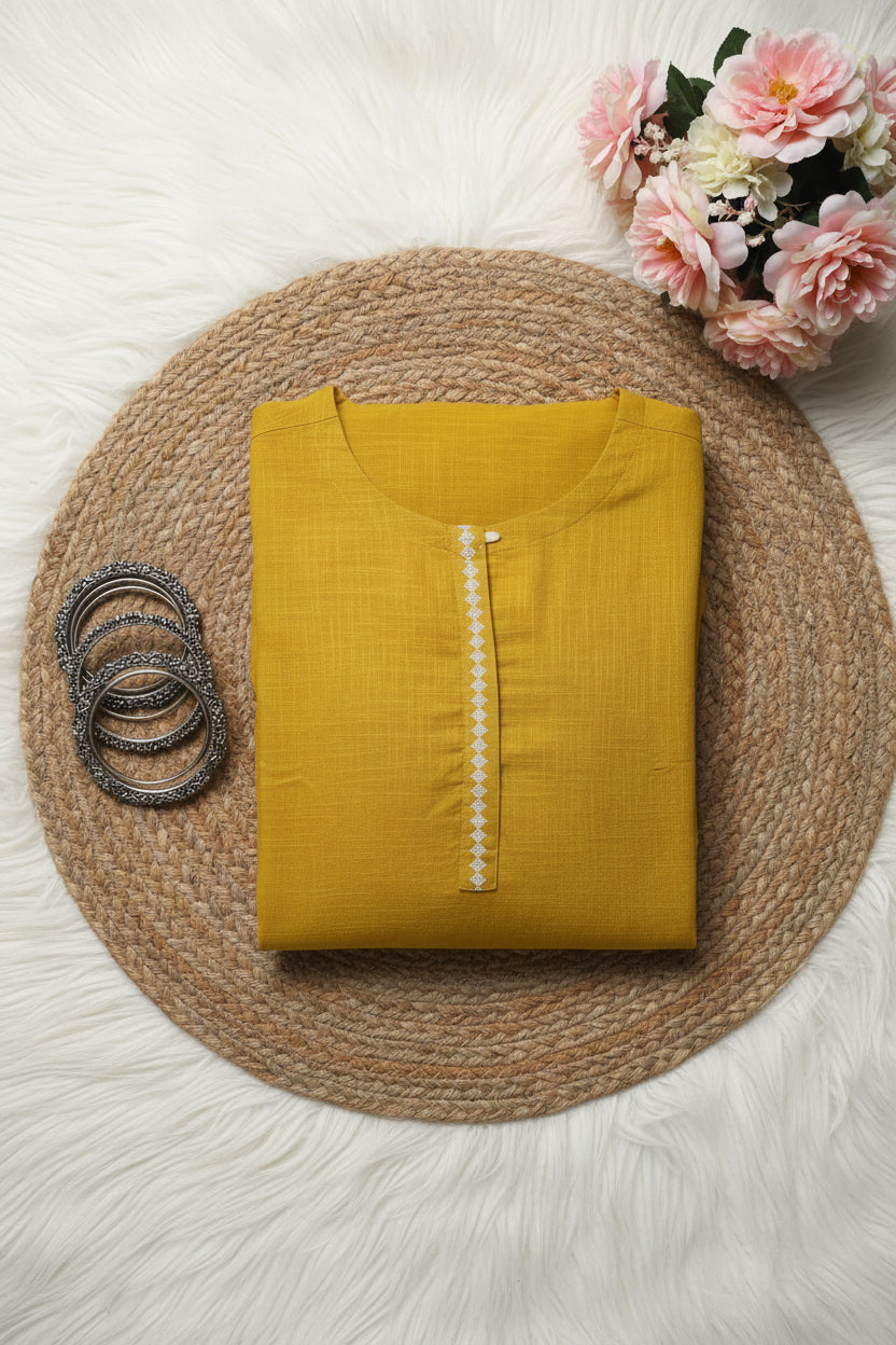 Yellow Solid Cotton Flex Kurta