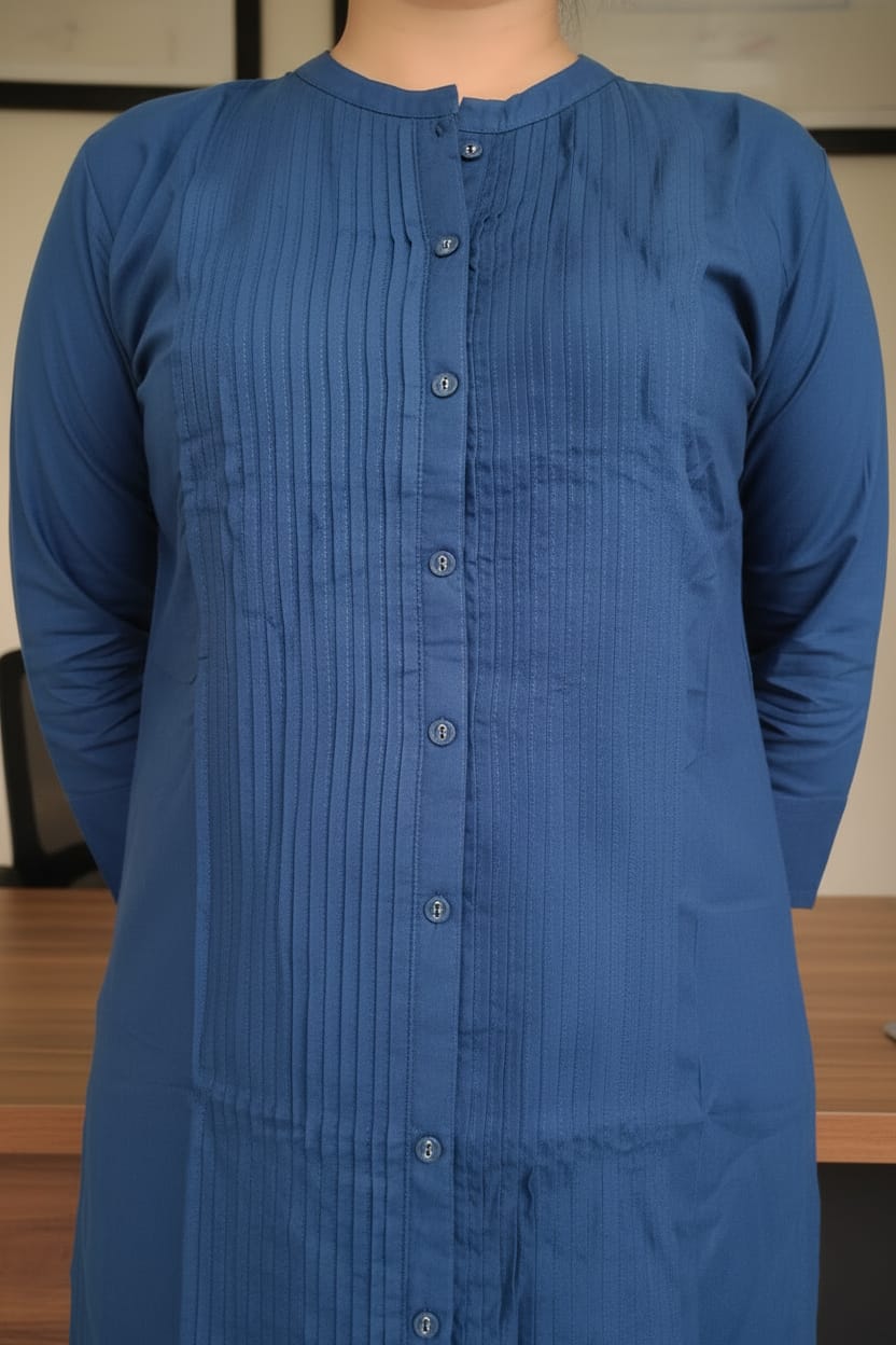 Blue Solid Rayon Kurta