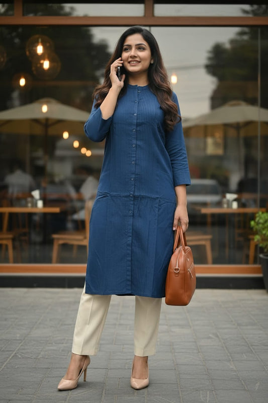 Blue Solid Rayon Kurta
