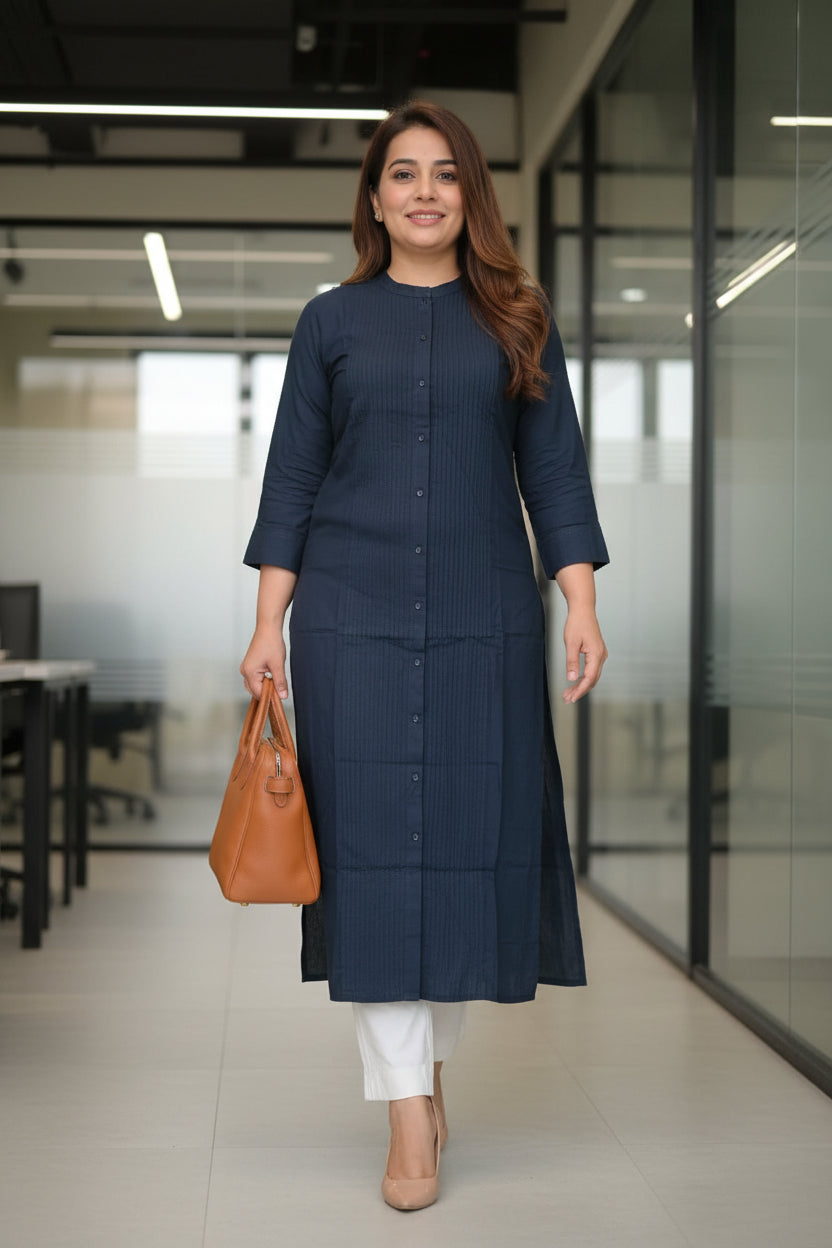 Navy Solid rayon Kurta