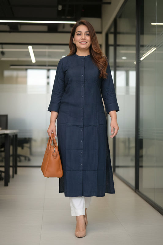 Navy Solid rayon Kurta