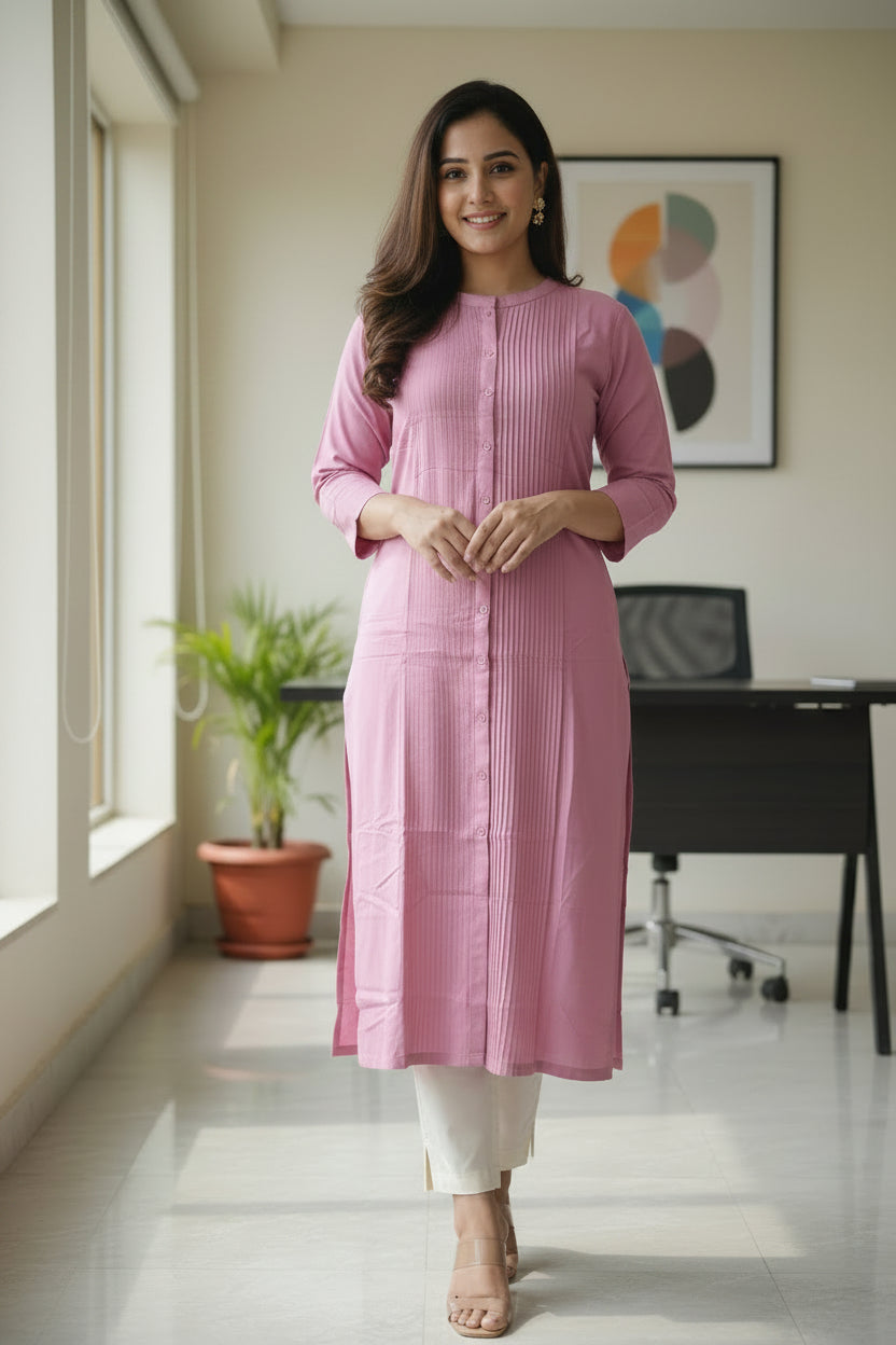Ultra pink Solid Rayon Kurta