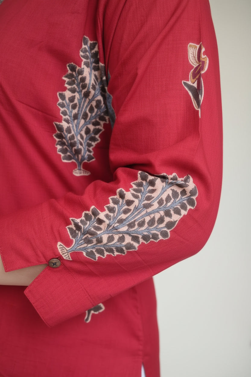 Red Printed Novy Short Kurta