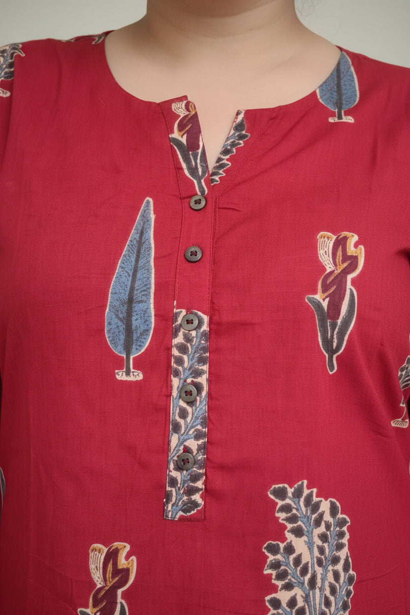 Red Printed Novy Short Kurta