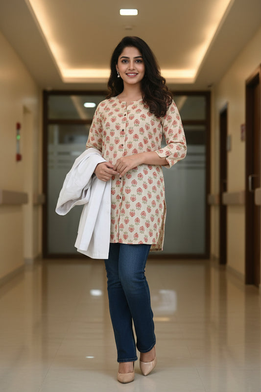 Maroon Floral Handy Novy Short Kurta