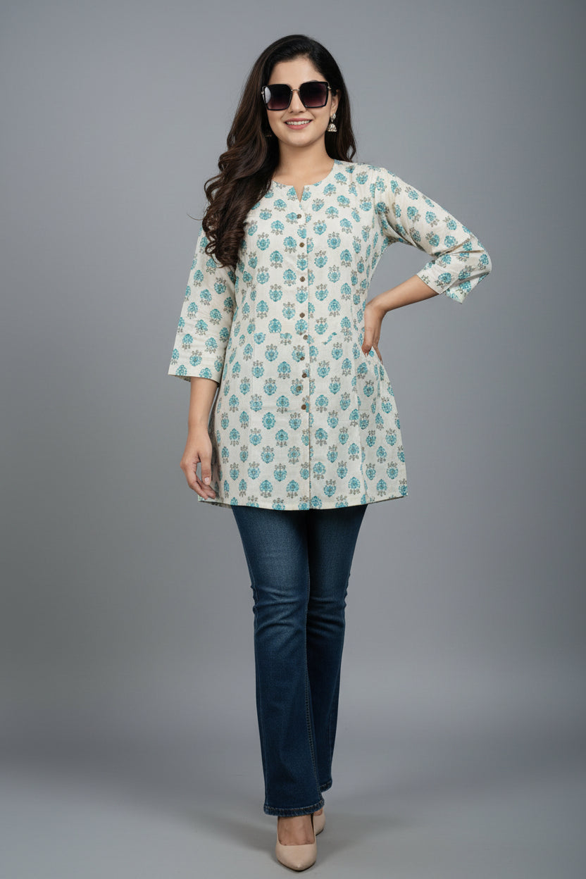Blue Floral Handy Novy Short Kurta